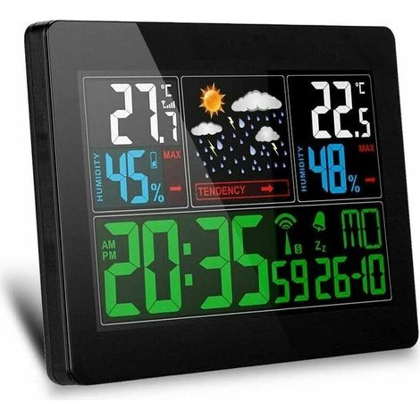Wireless Weather Station/Weather Forecast Thermometer Hygrometer with Outdoor Sensor Display Temperature Humidity Atmospheric Alarm Clock Calendar Color LCD Display for Home (1/5)
