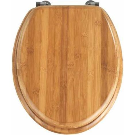 Abattant WC Bois Bambou, abattant WC avec fixation acier inox, Lunette WC résistante et facile à nettoyer, Bambou, 34 x 41 cm, Marron (1/5)