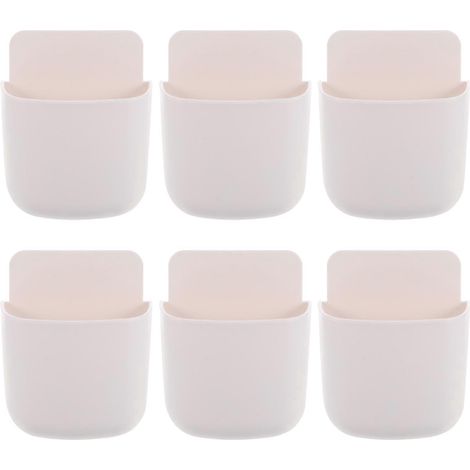 Lot de 6 supports muraux pour télécommande, porte-stylo, distributeur de papier toilette adhésif, boîtier de commande mural pour chambre-9x3cm-White (1/2)