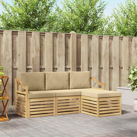 vidaXL Outdoor-Sofagarnitur mit Kissen 4 pcs Weiß und Beige Polyester (1/5)