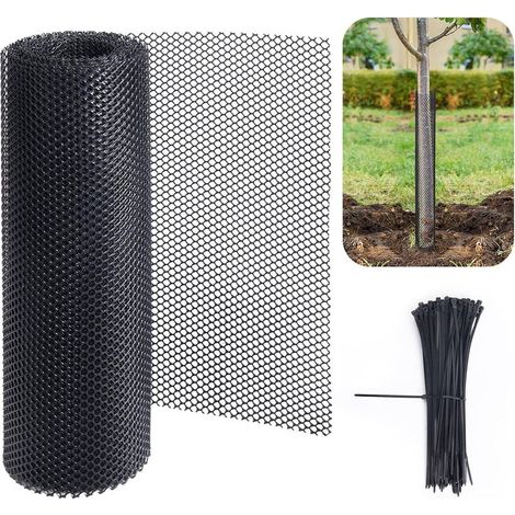 Noir,Protection de tronc d'arbre en maille de 6 m – Protection contre l'écorce d'arbre – Filet de protection flexible avec 100 attaches pour protéger les arbres contre les tondeuses à chevreuil