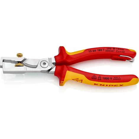 KNIPEX 13 66 180 T StriX® Alicate pelacables con tijeras cortacables Aislado con fundas multicomponente, homologado por VDE con anilla de fijación aislada e integrada para colocar una protección antic (1/4)