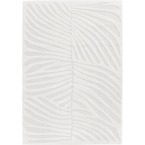 DESIGN LEAVES - Tapis doux moderne motif feuilles en relief blanc 160x230 (1/5)