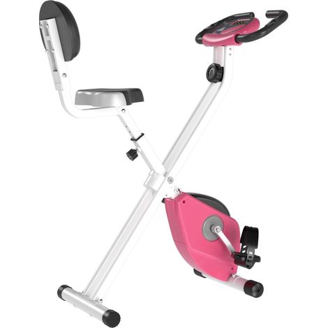 Cyclette Pieghevole Fitness Acciaio Magnetica 8 Livelli Regolabile Schermo LCD 43x97x109cm Rose