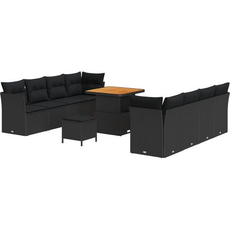 Maison Exclusive - Conjunto de sofás de jardín 11 pcs Negro ratán