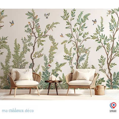 Papier peint : Branches, feuillage et petits oiseaux - Intissé - 200 cm - 280 cm (1/5)