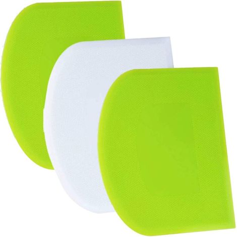 Racloir à pâte avec support - 3 pièces, bords tranchants et racloir à gâteau coudé. Vert + blanc + vert (1/5)