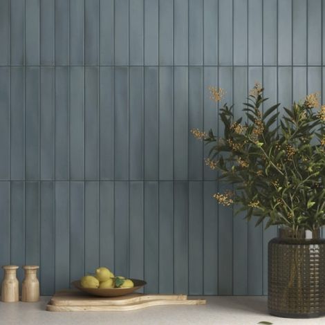 Faience Effet Zellige Bleu MASSIMO Smoke Blue 5x40cm (1m²) - Les Carreaux de Jean