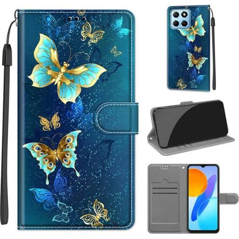 Coque Etui Pour Honor 70 Lite-X6-X8 5G 6.5\", Etui de Protection en Cuir, Housse avec Stand et Carte de Crédit Slot -Papillon vert (1/4)