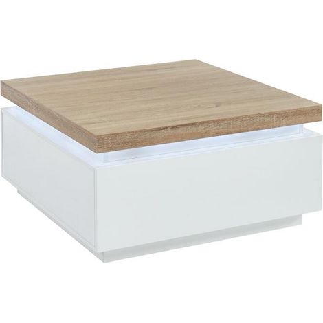 Tavolino con 2 cassetti e LED in MDF laccato Bianco e Rovere - HALO II