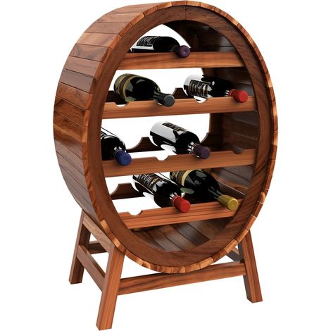 Wine rack acacia wood holds 12 bottles barrel design