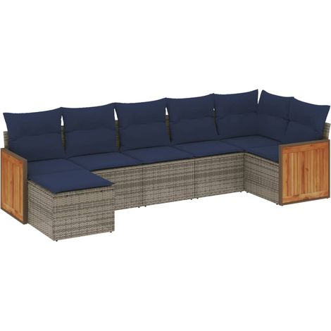 7-teiliges Gartensofa-Set mit Kissen, grau, Polyrattan vidaXL (1/5)
