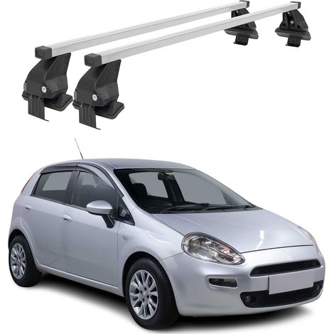 OMAC Dachträger Querträger Stahl für Fiat Punto III 2012-2018 3Tür – Abschließbar – City-Crash-getestet – DIN 75302:2019 – ISO/PAS 11154:2006 – Max. 50 kg Silber (1/5)