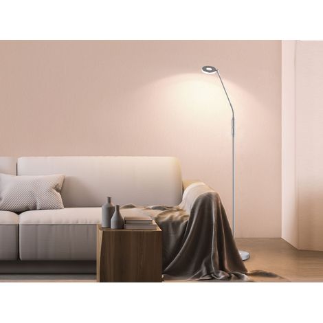 LED Stehlampe Leselampe DENT Silber mit Dimmer, Höhe 150cm (1/5)