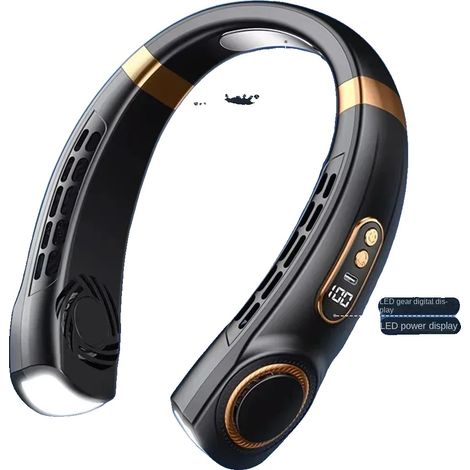 Ventilatore da collo portatile, flusso d'aria regolabile, alimentazione USB, nero (1/2)