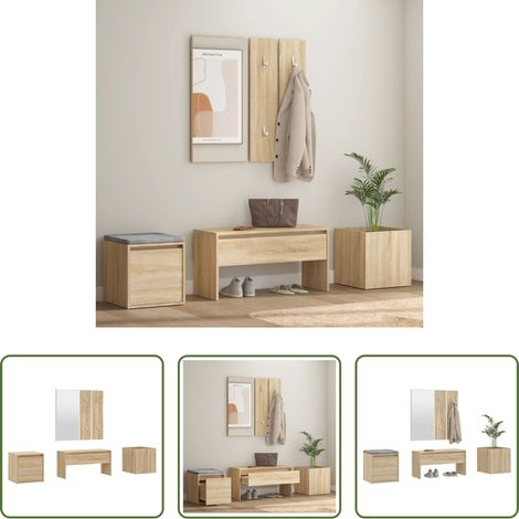 vidaXL Banc d'entrée - Ensemble de meubles de couloir Chêne Sonoma Bois d'ingénierie (1/5)