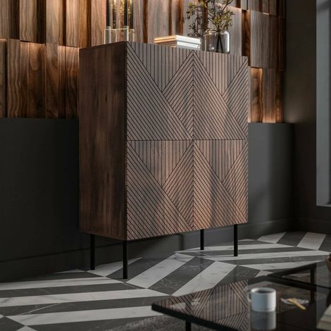 Credenza Gaby, Madia da salotto con due ante battenti, Rialzato da terra, 118x40 h89 cm, Noce (1/5)