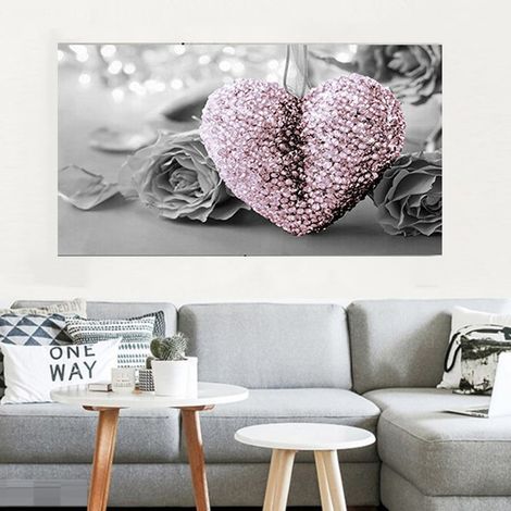 Tableau Imprimé Toile Forme De Cœur Rose - Décoration Murale Intérieure Non Encadrée - 40 x 80 cm (1/5)