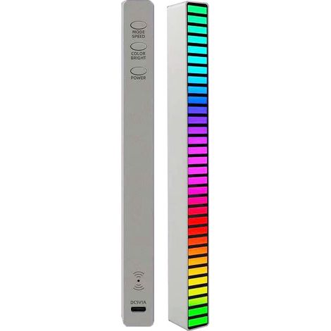 Voice-activated RGB car LED lights, colorful rhythm light, music atmosphere light with 32-bit music level display, silver (1/5)