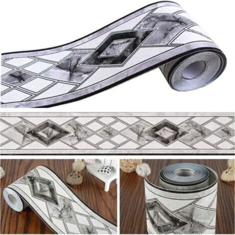 1 tome Frise de papier peint élégante - pour cuisine, salon, salle de bains - noir et blanc, 10.5 cm x 5 m