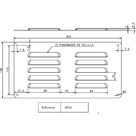Grille de ventilation pour armoire électrique - Dimension grille - IP30 - 2 pcs - 130x250mm (1/2)