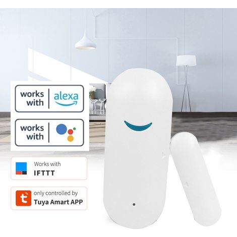 Smart Détecteur Ouverture Porte Alarme Fenêtre WiFi Compatible Alexa et Home Accessoire Sans Fil Pour Porte Fenêtre (1/3)