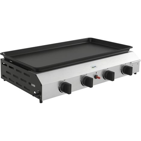 Plancha gaz en acier inox émaillé 4 brûleurs 9,6 kW antiadhésive grande surface de cuisson 73L x 34l cm, transportable (1/5)