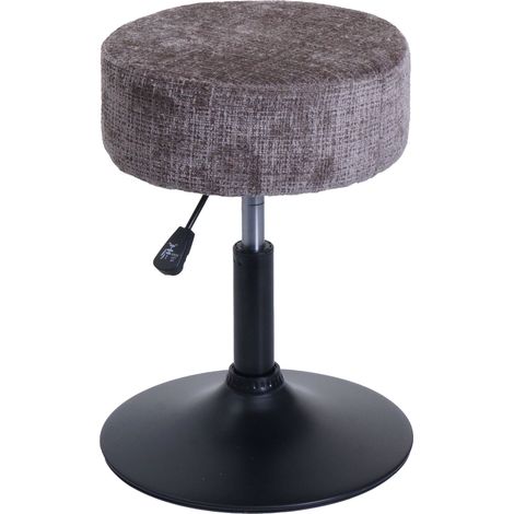 Tabouret HWC-C22, tabouret de maquillage, réglable en hauteur pivotant Ø 37cm Tissu Chenille (465g/m²) MVG  marron