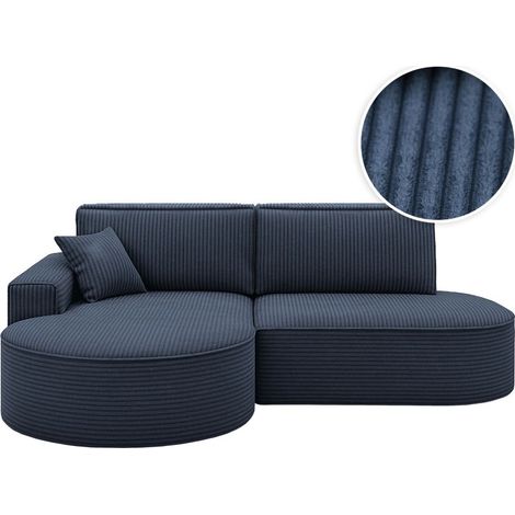 Canapé d'angle gauche convertible 4 places MARLO en velours cotelé - Bleu foncé (1/5)