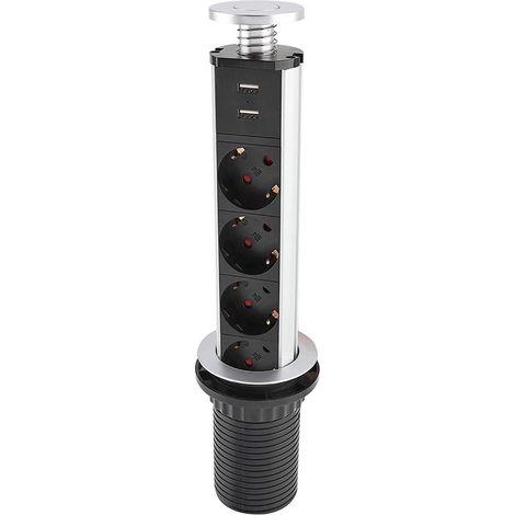 Multiprise Encastrable Plan de Travail avec 4 Prises de Courant et Port USB Bloc Prise Escamotable avec Câble pour Table Bureau Cuisine (1/5)