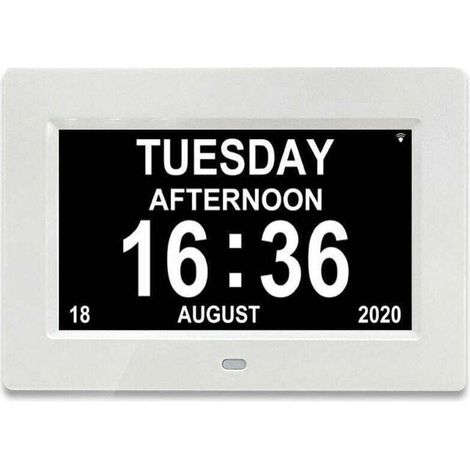 Horloge 7 pouces LCD calendrier numérique date et heure horloge pour les parents (blanc) (1/4)
