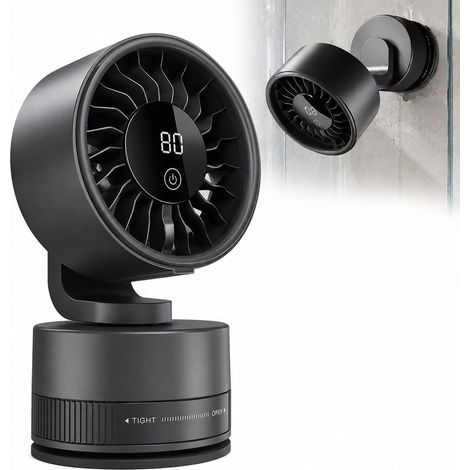 Ventilateur de Bureau USB Rechargeable avec Ventouse, Ventilateur Mural Oscillant, Écran Numérique, 6 Vitesses-Noir (1/5)