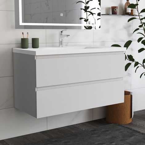 Ducha Casa Mueble Armario de baño,armario de pared,99 x 44.5 x 52 cm,2 cajones, diseño moderno,color blanco. (1/5)