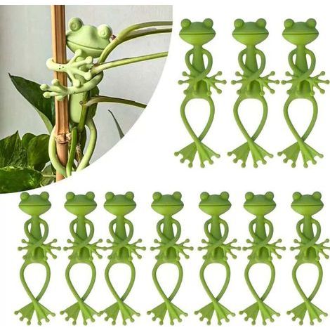 Support pour plantes en forme de grenouille, 10 pièces, pinces de fixation amusantes, décoration de jardin pour tiges et fleurs (1/4)