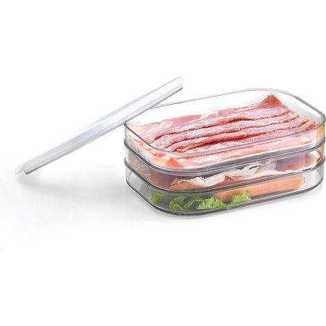 Boîte de conservation pour jambon (Réfrigérateur) – Rangement empilable à 3 niveaux – Sans BPA – Compatible lave-vaisselle – Transparent – 1700 ml (1/4)