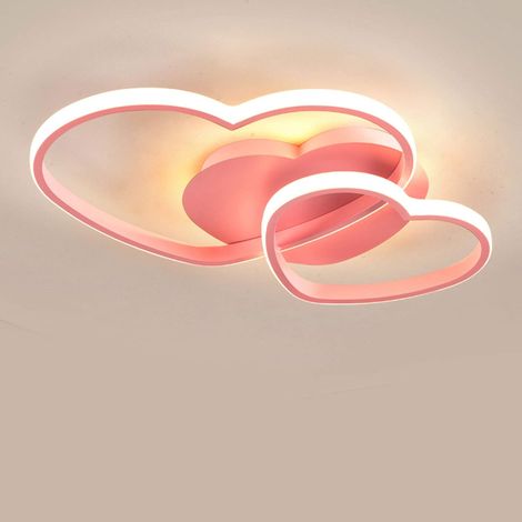 Lámpara de techo LED en forma de corazón con mando a distancia, Lámpara con pantalla rosa romántica para cuarto de niños, salón y dormitorio