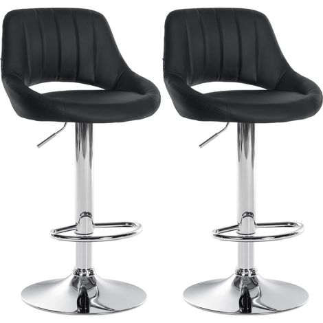 Juego de 2 taburetes de bar con reposapiés arqueado, asiento de piel sintética negra, estructura de metal TDB10753
