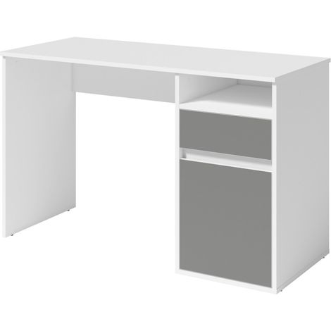 Scrivania BILOU bianca con cassetto e porta grigio antracite – Design minimalista e moderno per bambini