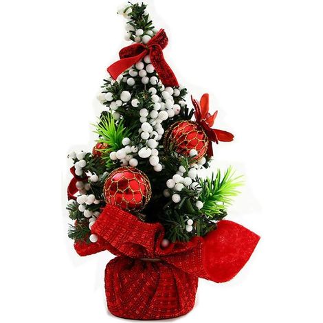 Sapin de Noël - Mini Arbre de Noël Artificiel - 20 cm - Décoration de Table et Intérieur - Rouge - 1 pièce