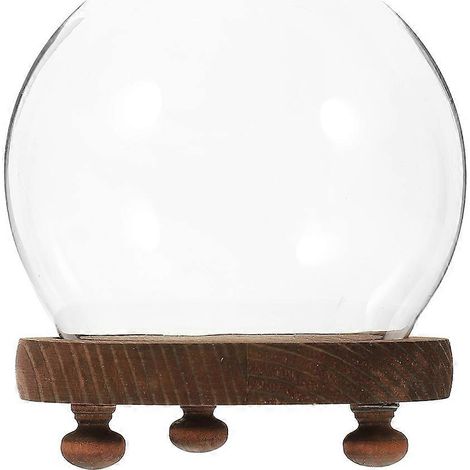 Cloche de présentation en verre transparent pour fleurs stabilisées, avec socle en bois (1/5)