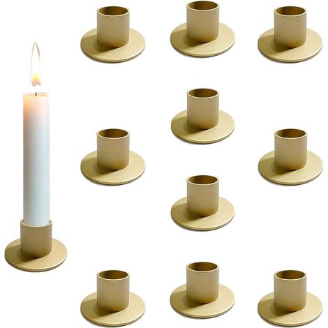 10 bougeoirs dorés pour bougies coniques Ø 2,2 cm, chandeliers métal pour mariage, fête, anniversaire, salon et chambre. (1/5)