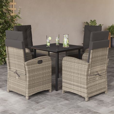 Ensemble à manger de jardin et coussins 5 pcs-Salon de jardin gris clair rotin 863781 (1/5)