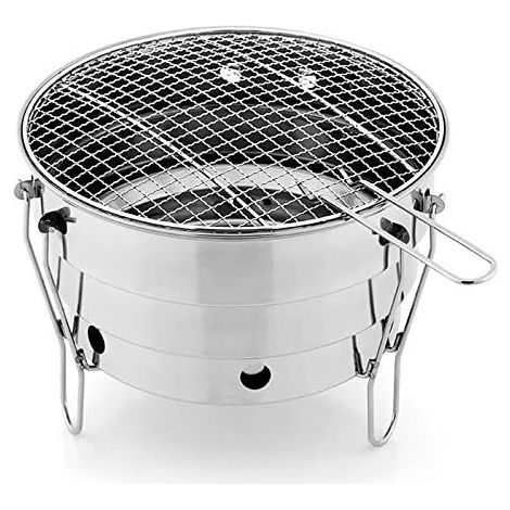 Mini barbecue pliable en acier inoxydable avec charbon de bois, accessoires et ustensiles de cuisine portables pour le camping. Confort optimal. (1/5)