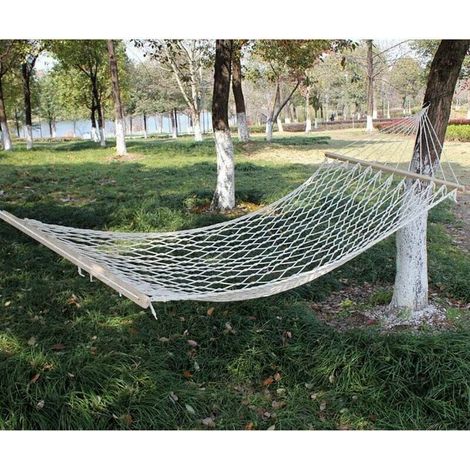 Hamac filet extérieur adulte enfant balançoire suspendue arbre couchage moustiquaire coton corde ultra légère 80x200cm blanc (1/4)