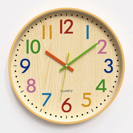 Geräuschlose, tickfreie Wanduhr mit 12 Zoll Durchmesser und farbigen Ziffern, geeignet zur Dekoration von Wohnzimmern, Schlafzimmern, Küchen und Büros. (1/5)