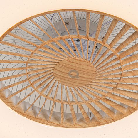Qazqa – Ventilateur de plafond 60cm en bois naturel – Éclairage LED dimmable 1600 lumens – Télécommande incluse – Pour salon et chambre