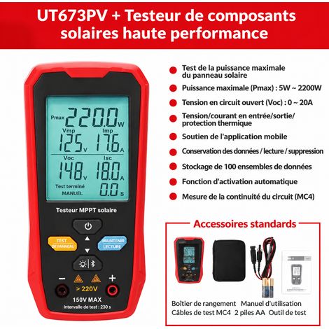 Testeur de puissance photovoltaïque UT673PV+ 52200W 020 MPPT 5 2200w 0 20 15 × 8 × 22 cm 155 g – Livraison gratuite