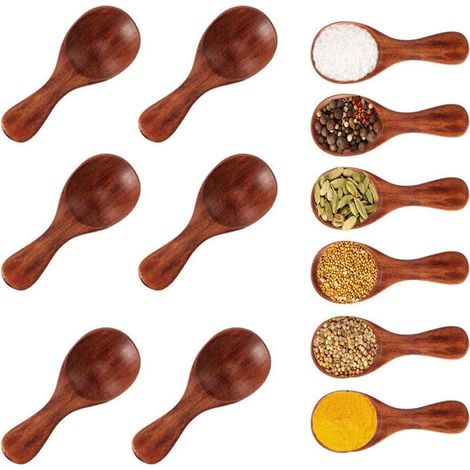6 Pièces Petites CuillèRes à Sel en Bois, Cuillère à Sel de Bain Cuillère en Bois, Mini Cuillère en Bois pour épices, Crème Glacée, Condiments, Thé, Assaisonnement, Lait, Gâteau (1/5)