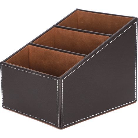 Aufbewahrungsbox für den Schreibtisch aus Kunstleder, multifunktionaler Schreibtisch-Organizer, 3 Fächer, kaffeefarben (1/5)