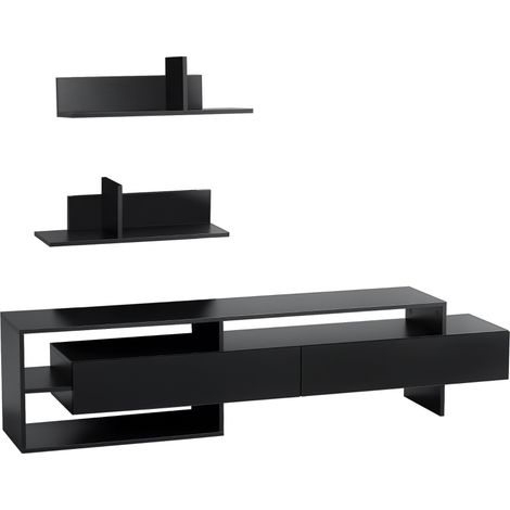 Meuble TV Mobile Moderne en Bois avec 2 Étagères, Meuble Télé avec Compartiments Ouverts et Placards, Noir (1/2)